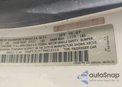 2007 Volkswagen New Beetle Triple White из США, поврежденный, VIN 3VWFF31Y77M421510